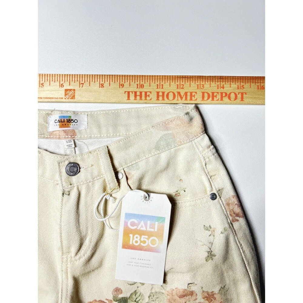 CALI 1850 Wide Leg Jeans Pants FLORAL IVORY Size 1/25 - Picture 7 of 8